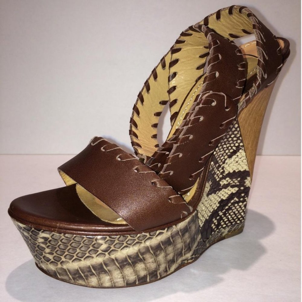 Lanvin Python Leather Platform Wedge Sandal New 37 - image 5